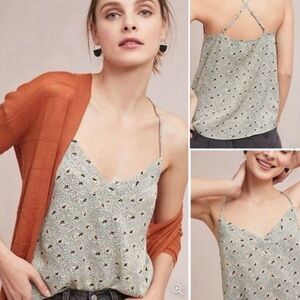 Anthropologie, Silky camisole tank by Floreat, mint green and peach. Size M